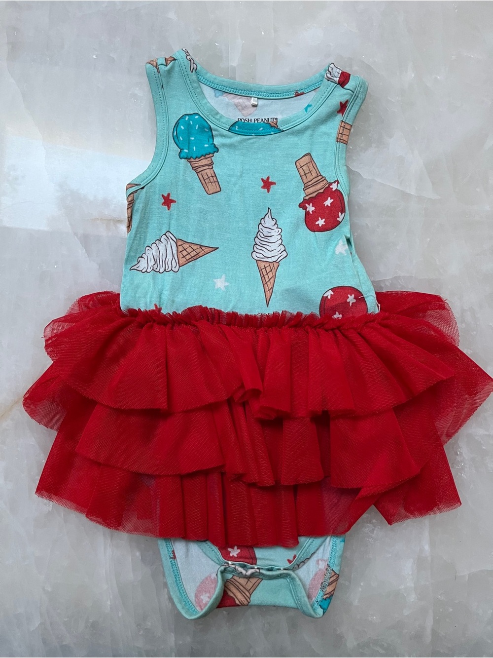 Posh Peanut Turquoise Ice Cream Print One-Piece with Red Tutu